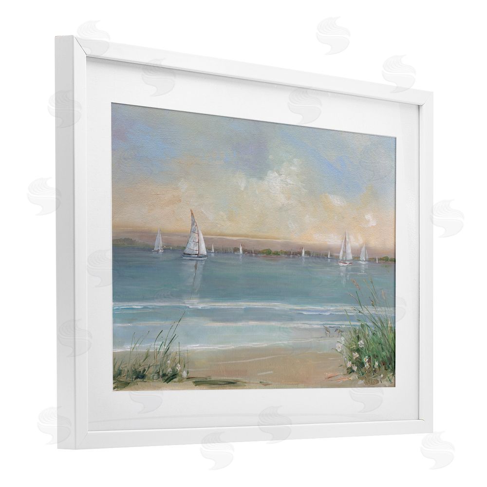 Sally Swatland Coastal Sailing At Dawn White Framed Print Under Glass Wall Art