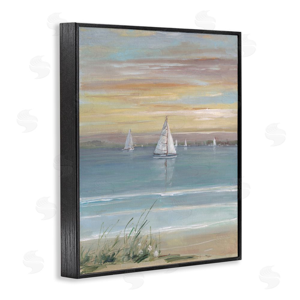 Sally Swatland Coastal Sailboats At Twilight Black Framed Giclee Wall Art Print