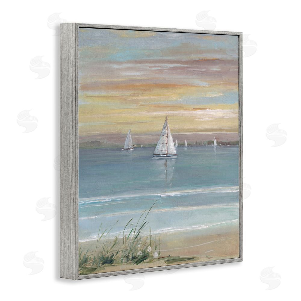 Sally Swatland Coastal Sailboats At Twilight Gray Framed Giclee Wall Art Print