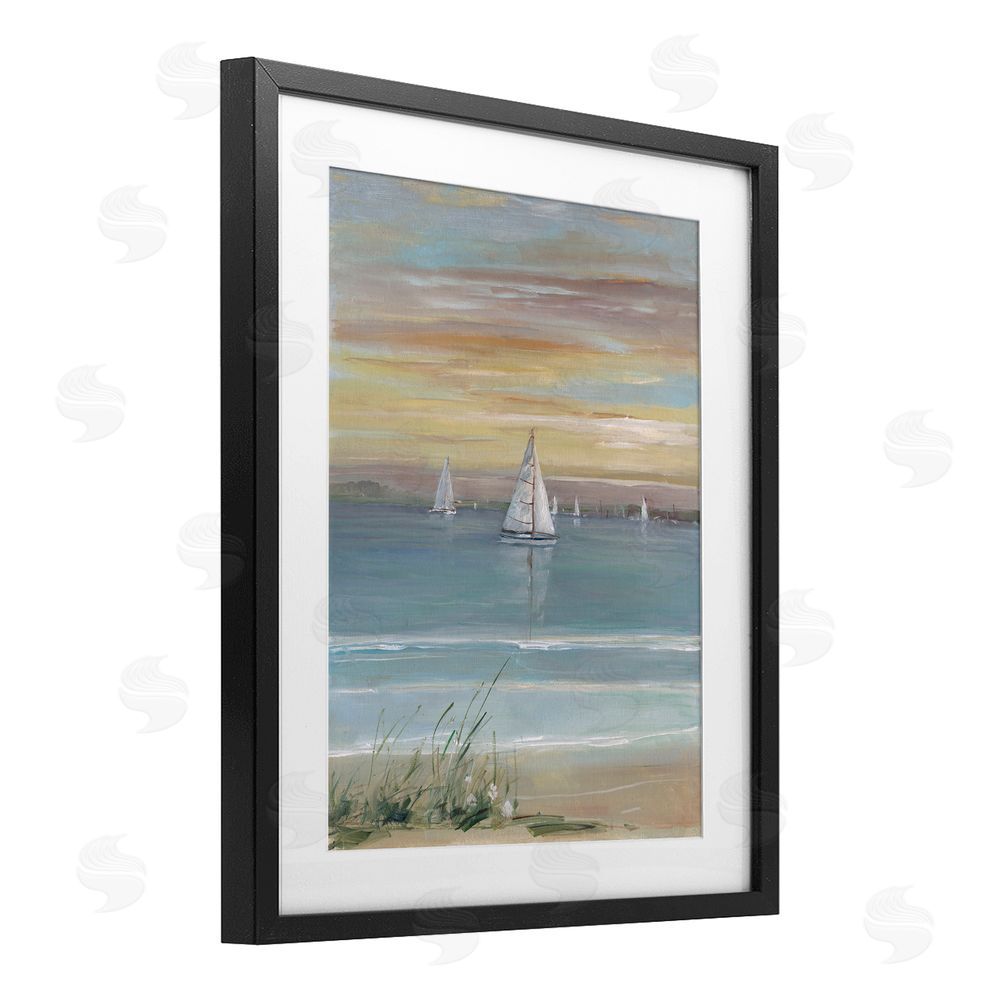 Sally Swatland Coastal Sailboats At Twilight Black Framed Print Under Glass Wall Art