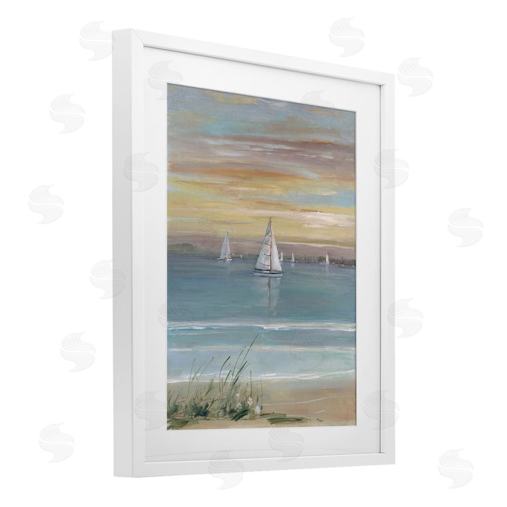 Sally Swatland Coastal Sailboats At Twilight White Framed Print Under Glass Wall Art