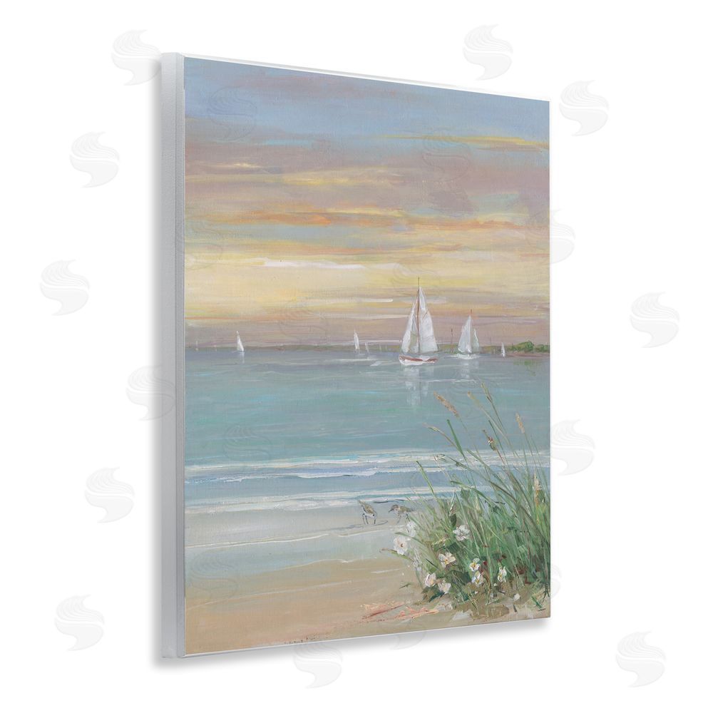 Sally Swatland Sailboats Beyond Sandy Shore Wooden Wall Plaque Art Print