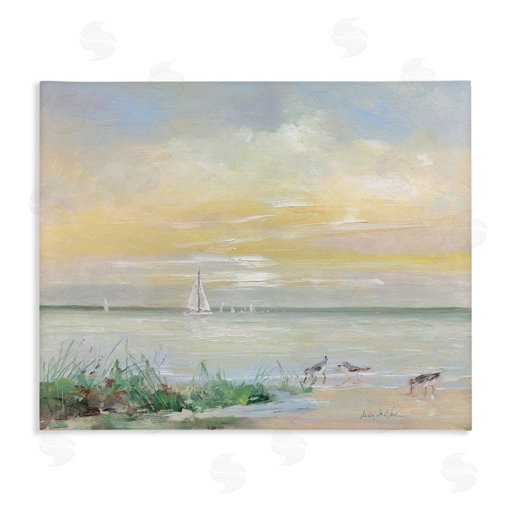 Sally Swatland Sailboats & Sanderlings Shore Stretched Canvas Wall Art Print