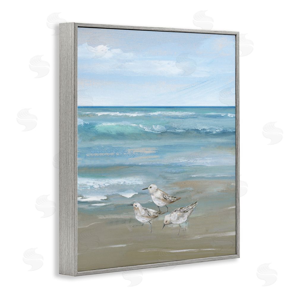 Nan Sanderlings on Gentle Waves Gray Framed Giclee Wall Art Print