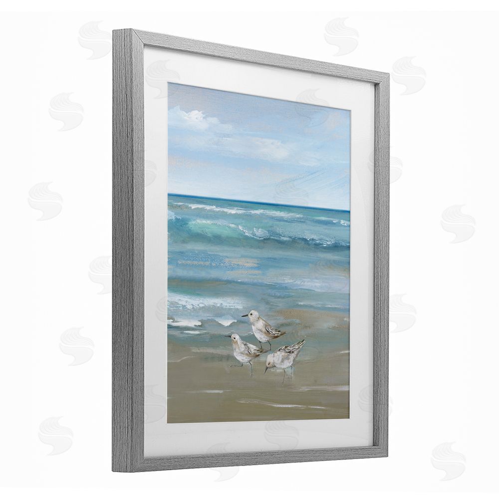 Nan Sanderlings on Gentle Waves Gray Framed Print Under Glass Wall Art