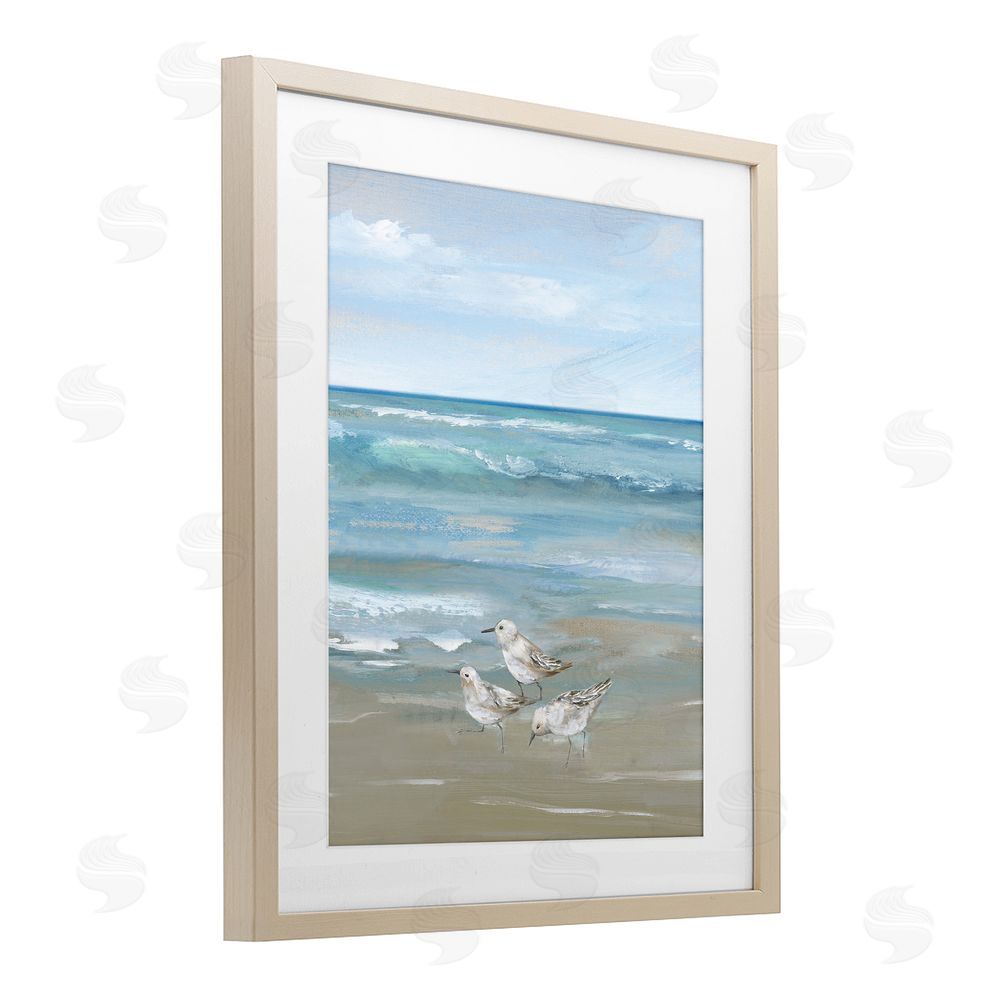 Nan Sanderlings on Gentle Waves Brown Framed Print Under Glass Wall Art