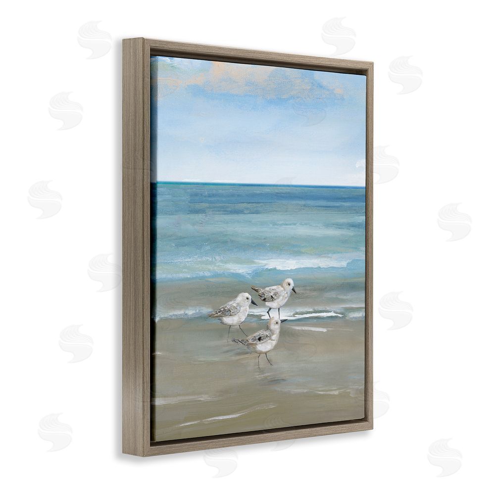 Nan Three Shorebirds & Gentle Waves Brown Floating Frame Canvas Wall Art Print