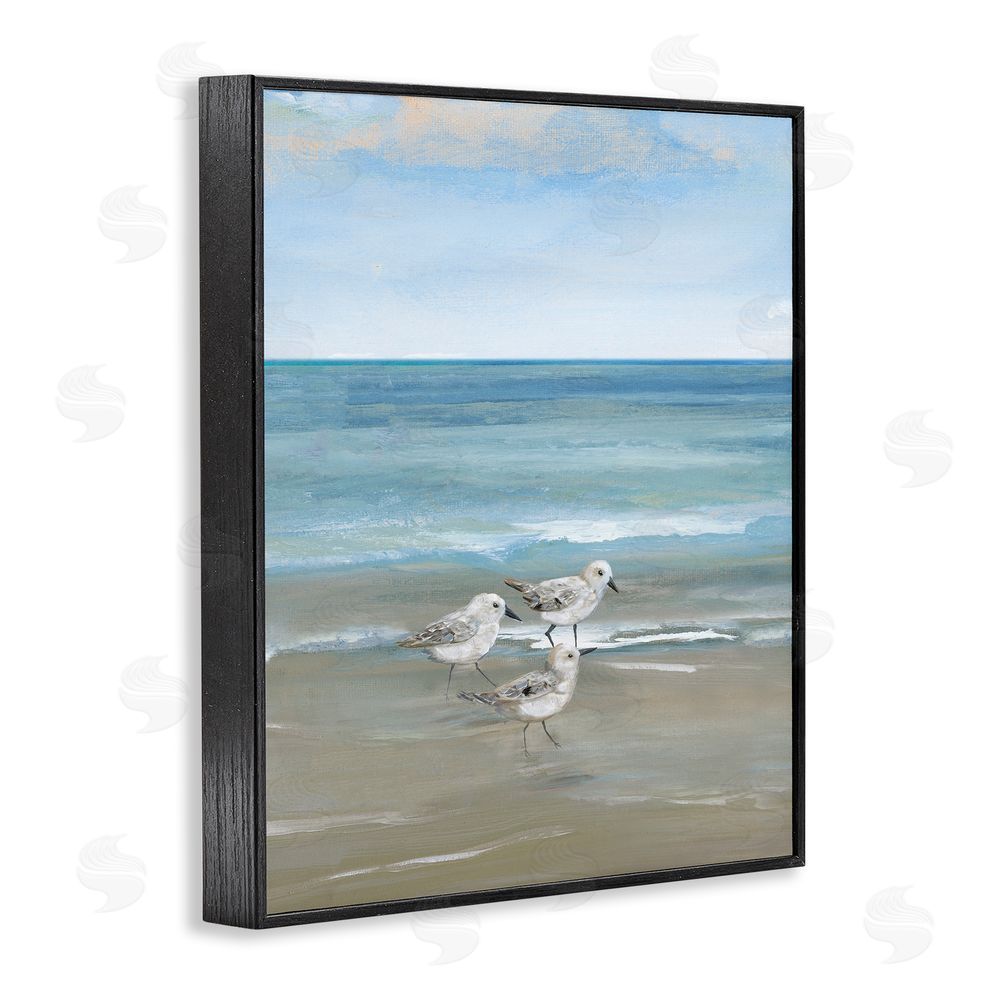 Nan Three Shorebirds & Gentle Waves Black Framed Giclee Wall Art Print