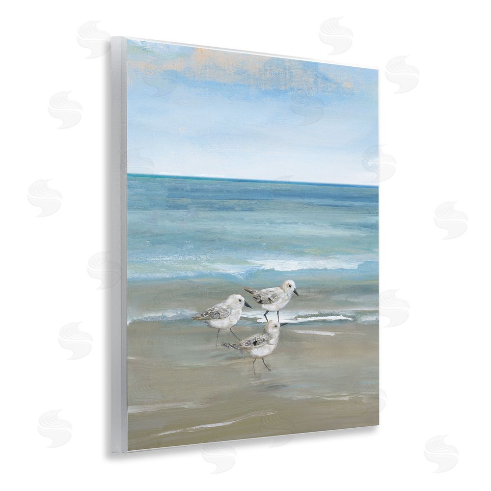 Nan Three Shorebirds & Gentle Waves Wooden Wall Plaque Art Print