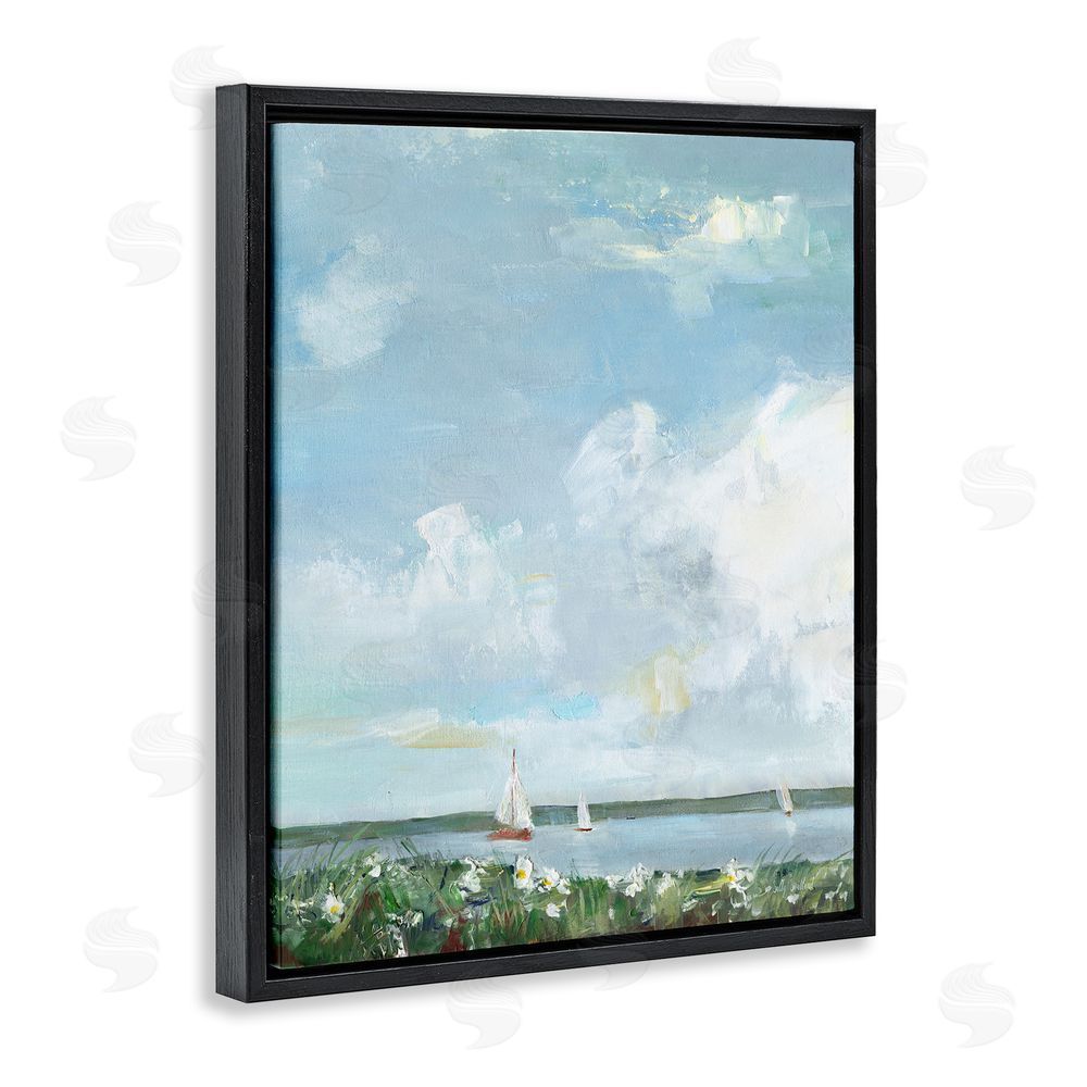 Sally Swatland Seaside Sailing Under Clouds Black Floating Frame Canvas Wall Art Print