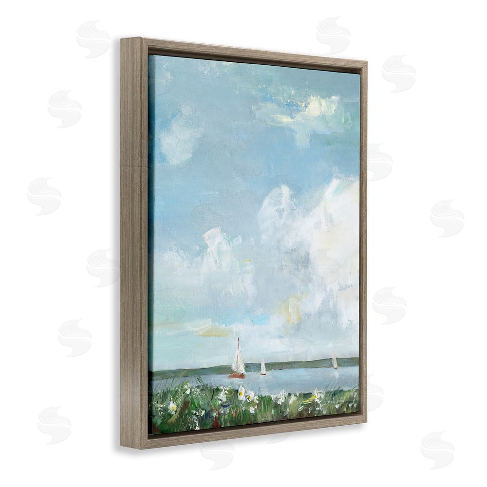 Sally Swatland Seaside Sailing Under Clouds Brown Floating Frame Canvas Wall Art Print
