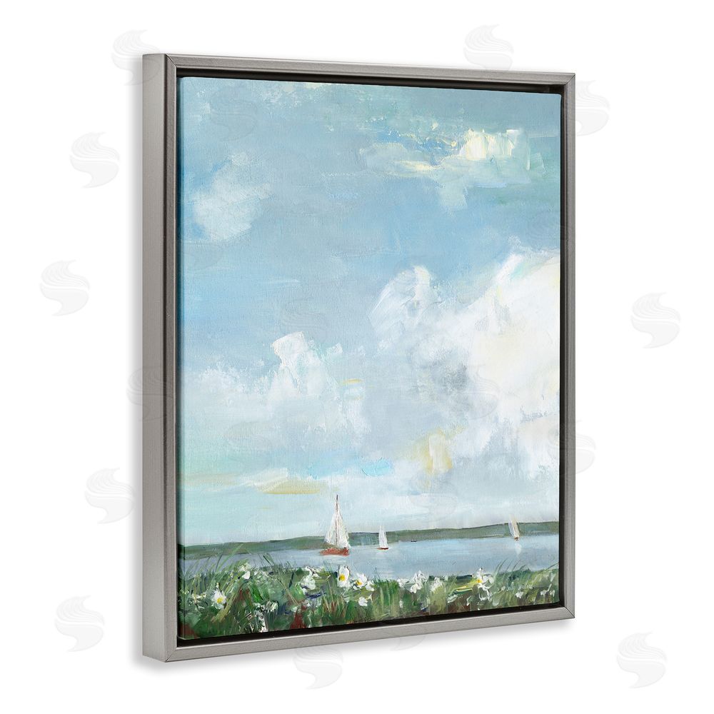 Sally Swatland Seaside Sailing Under Clouds Gray Floating Frame Canvas Wall Art Print