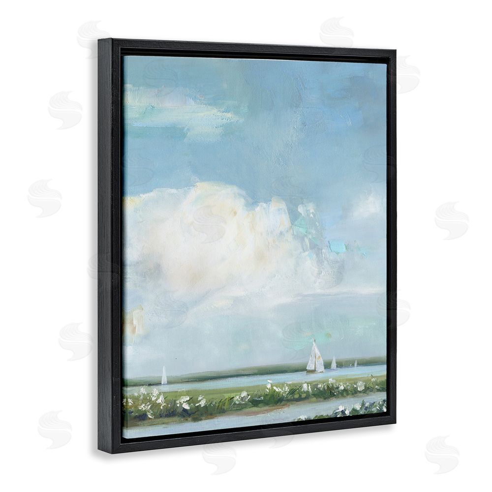 Sally Swatland Seaside Sailing Along Meadow Black Floating Frame Canvas Wall Art Print