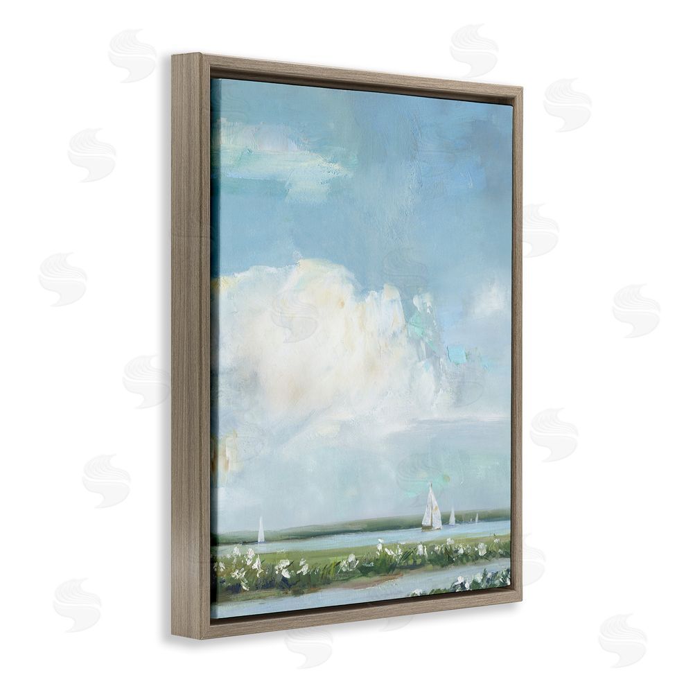 Sally Swatland Seaside Sailing Along Meadow Brown Floating Frame Canvas Wall Art Print