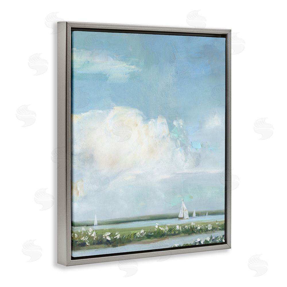 Sally Swatland Seaside Sailing Along Meadow Gray Floating Frame Canvas Wall Art Print