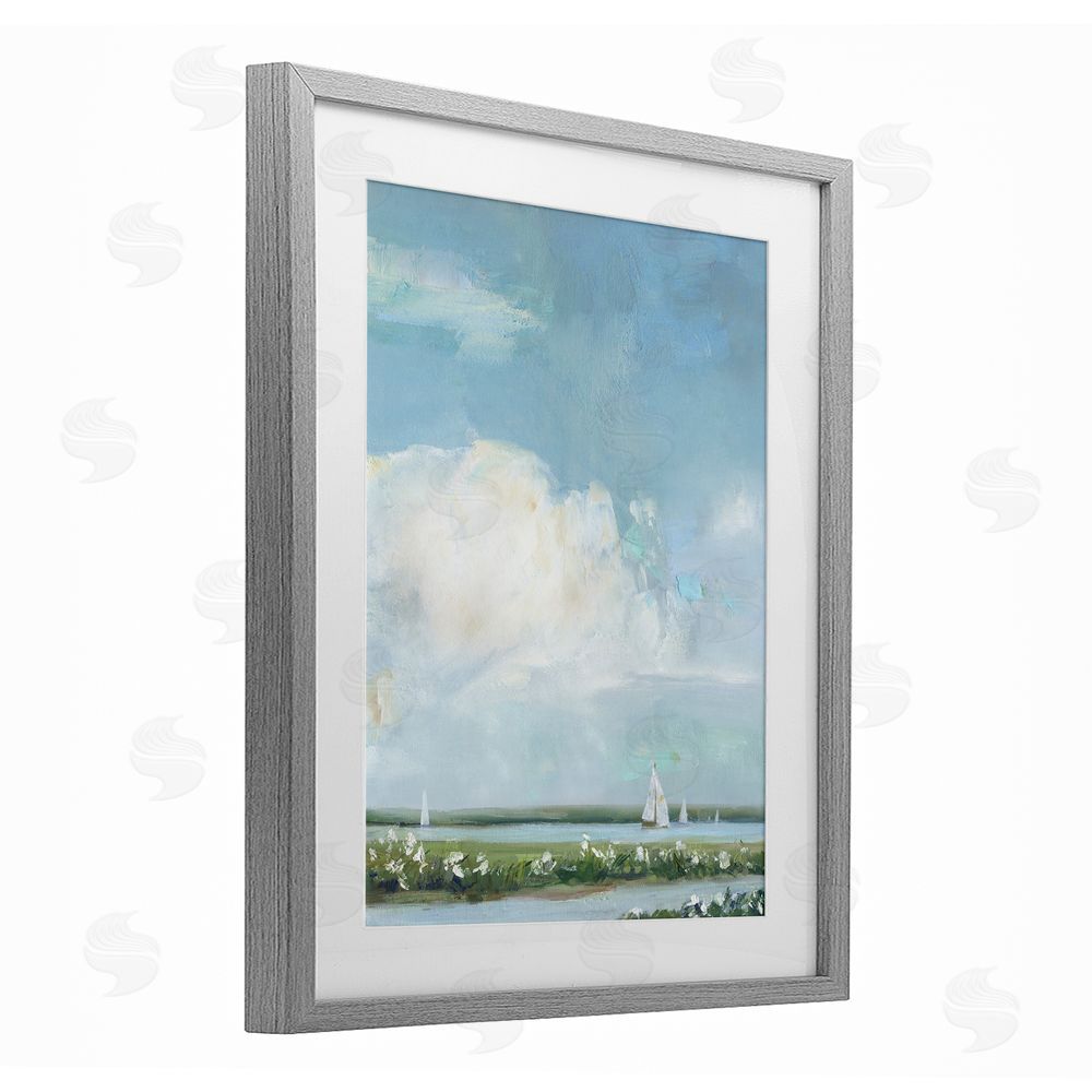 Sally Swatland Seaside Sailing Along Meadow Gray Framed Print Under Glass Wall Art