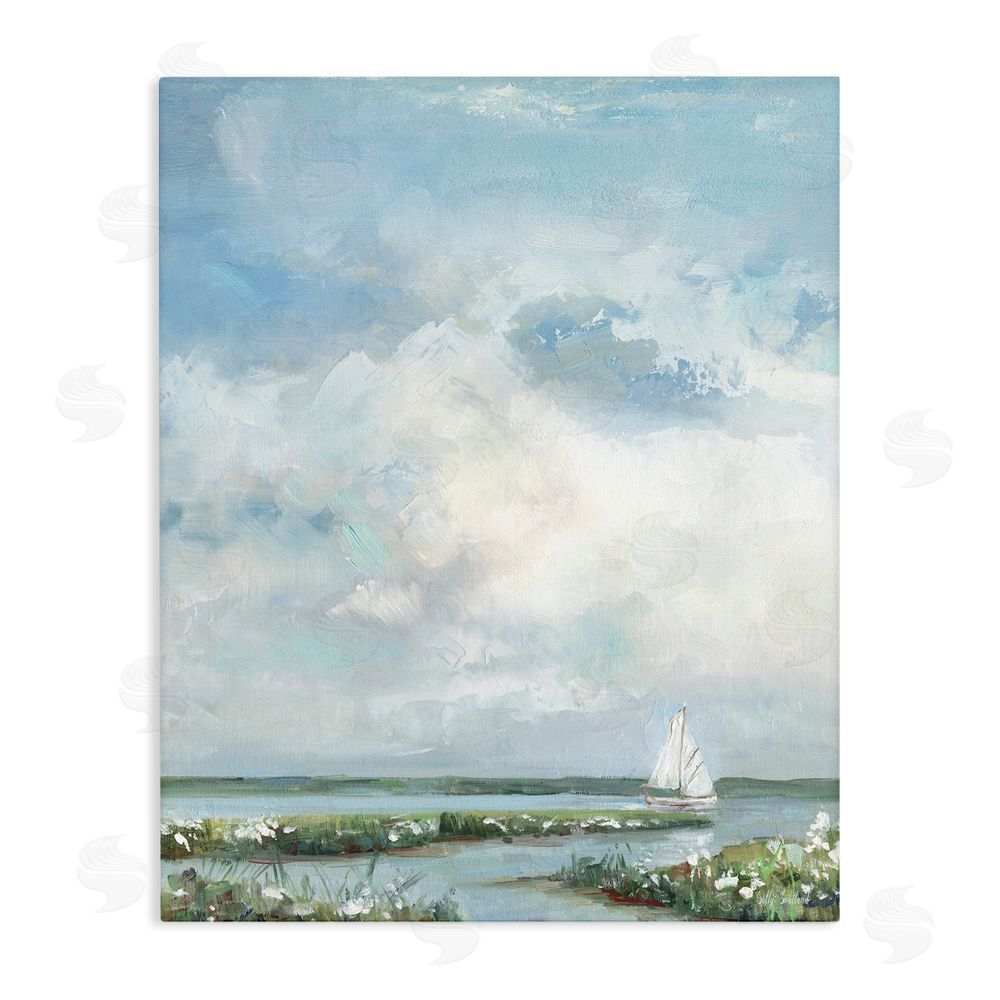 Sally Swatland Sailboat On Summer Marsh Stretched Canvas Wall Art Print