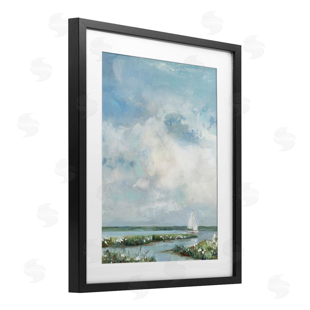 Sally Swatland Sailboat On Summer Marsh Black Framed Print Under Glass Wall Art