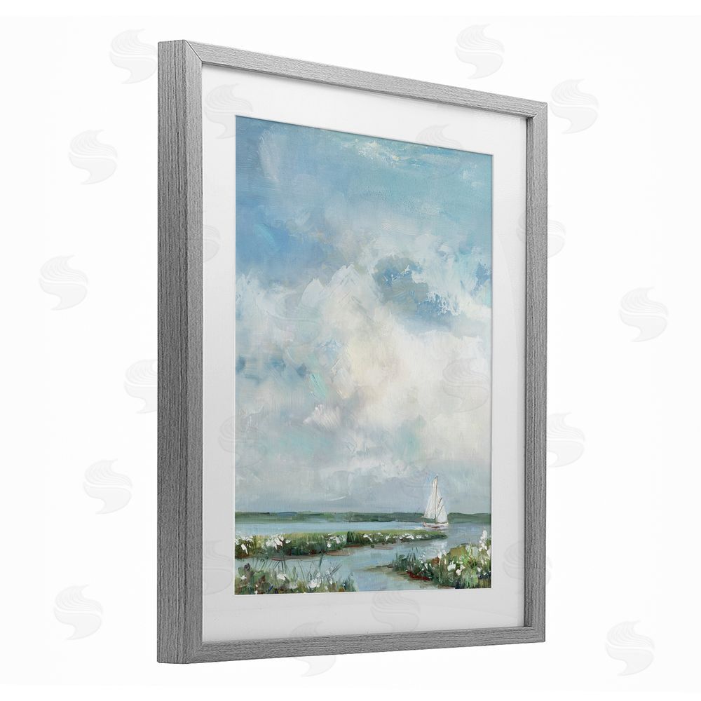 Sally Swatland Sailboat On Summer Marsh Gray Framed Print Under Glass Wall Art