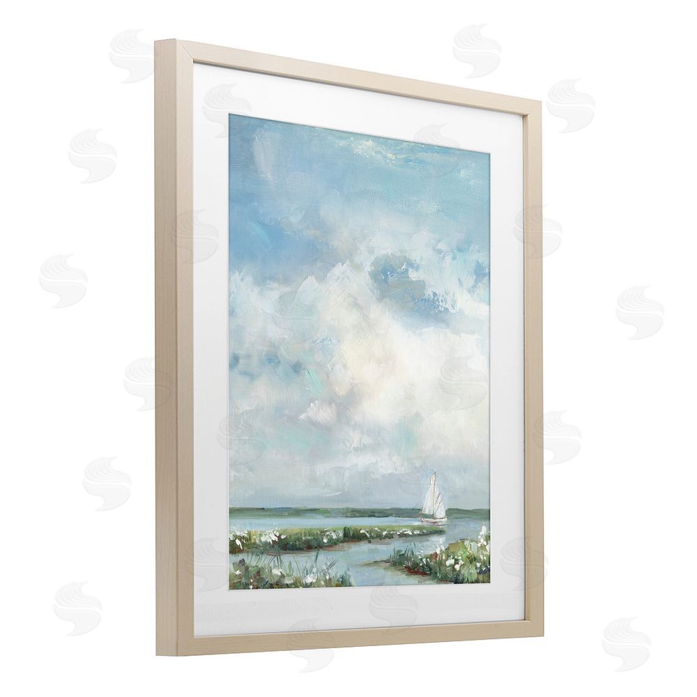 Sally Swatland Sailboat On Summer Marsh Brown Framed Print Under Glass Wall Art