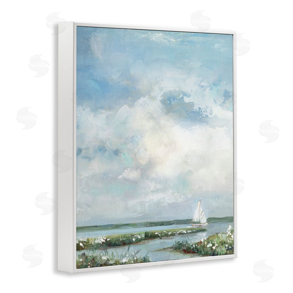 Sally Swatland Sailboat On Summer Marsh White Framed Giclee Wall Art Print