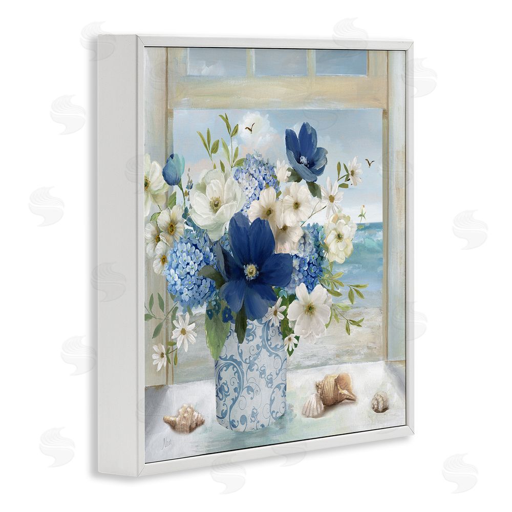 Nan Seaside Blue & White Arrangement White Framed Giclee Wall Art Print