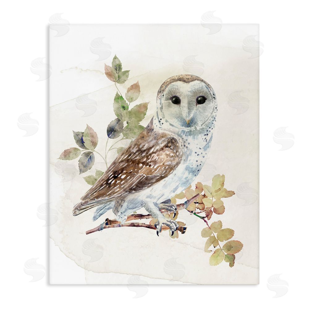 CAD Designs Owl Among Autumn Leaves Stretched Canvas Wall Art Print