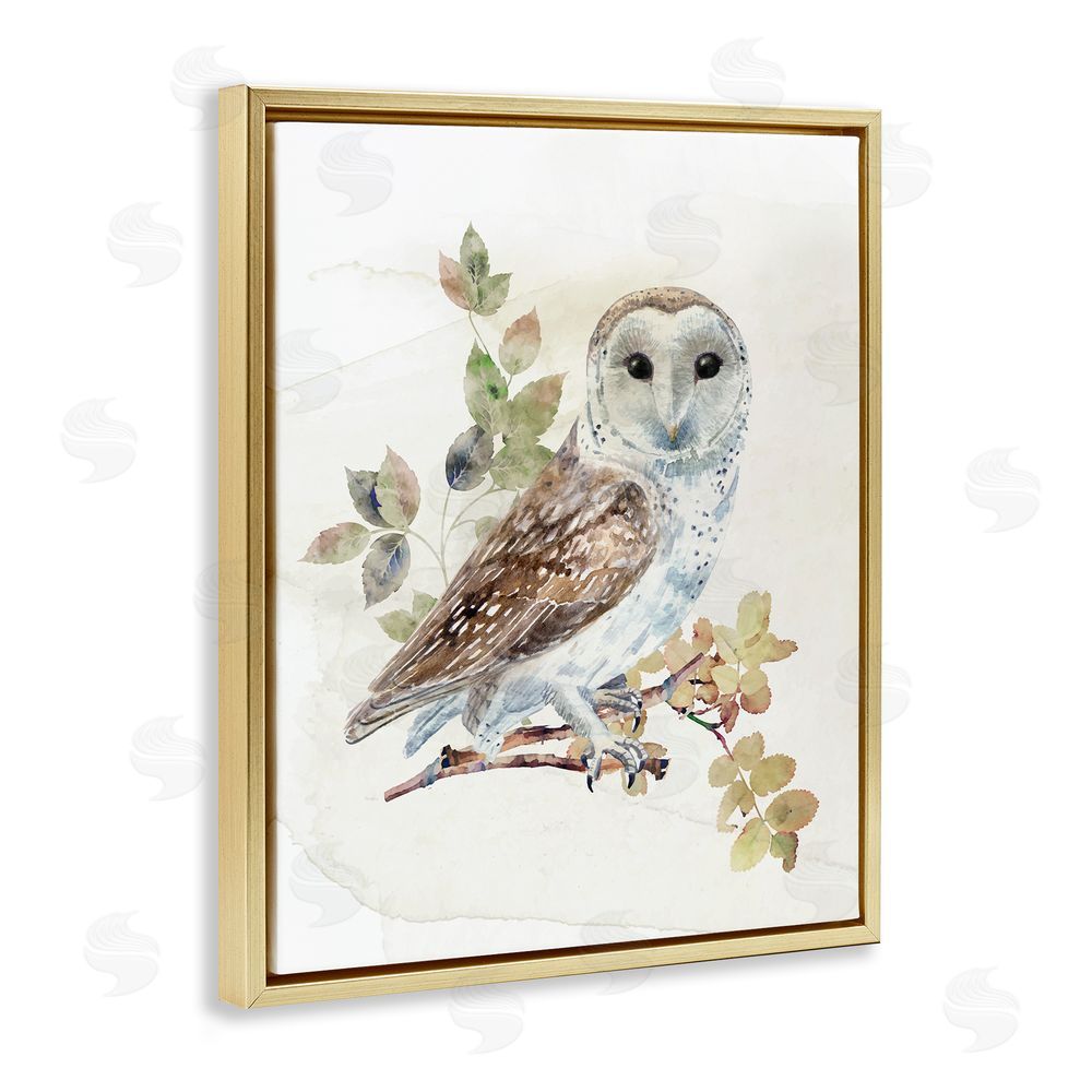 CAD Designs Owl Among Autumn Leaves Gold Floating Frame Canvas Wall Art Print