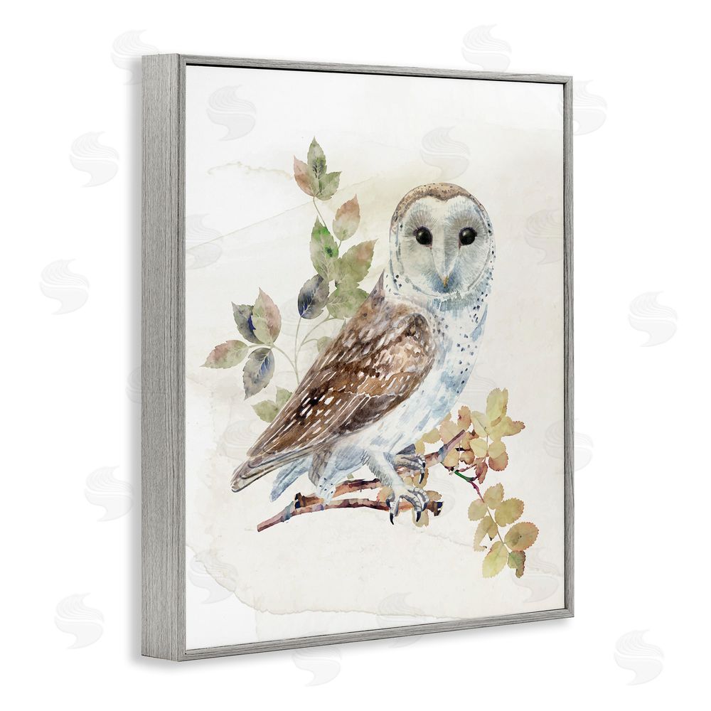 CAD Designs Owl Among Autumn Leaves Gray Framed Giclee Wall Art Print