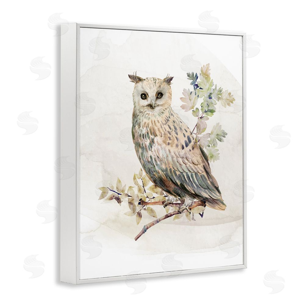 CAD Designs Forest Owl with Foliage White Framed Giclee Wall Art Print