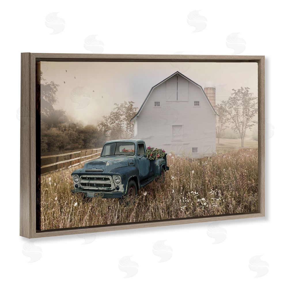 Nan Vintage Pickup in Wildflowers Brown Floating Frame Canvas Wall Art Print
