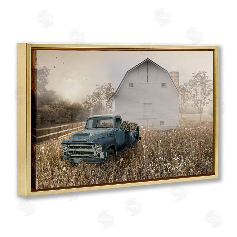 Nan Vintage Pickup in Wildflowers Gold Floating Frame Canvas Wall Art Print