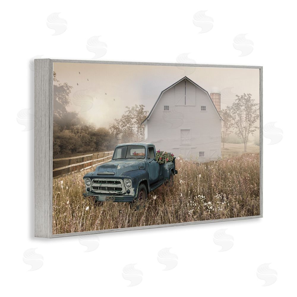 Nan Vintage Pickup in Wildflowers Gray Framed Giclee Wall Art Print