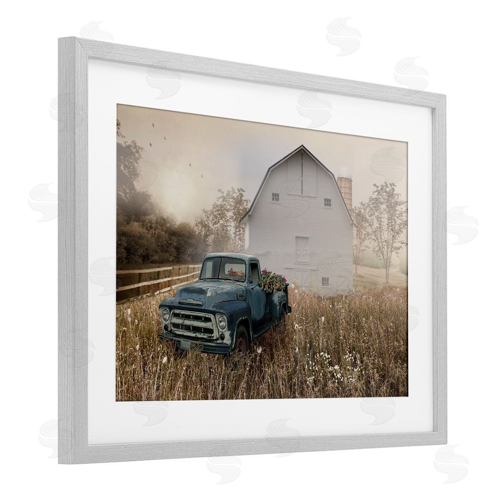 Nan Vintage Pickup in Wildflowers Gray Framed Print Under Glass Wall Art