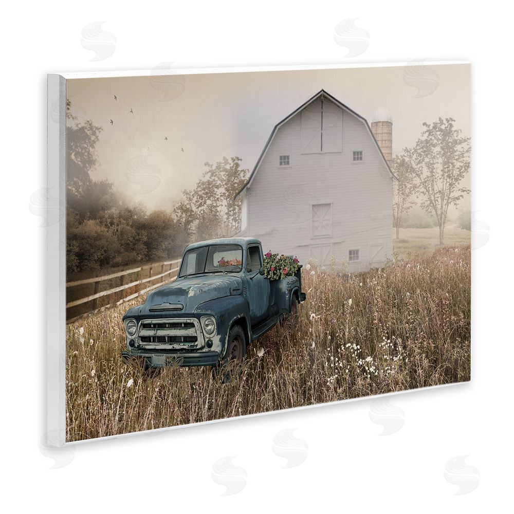 Nan Vintage Pickup in Wildflowers Wooden Wall Plaque Art Print