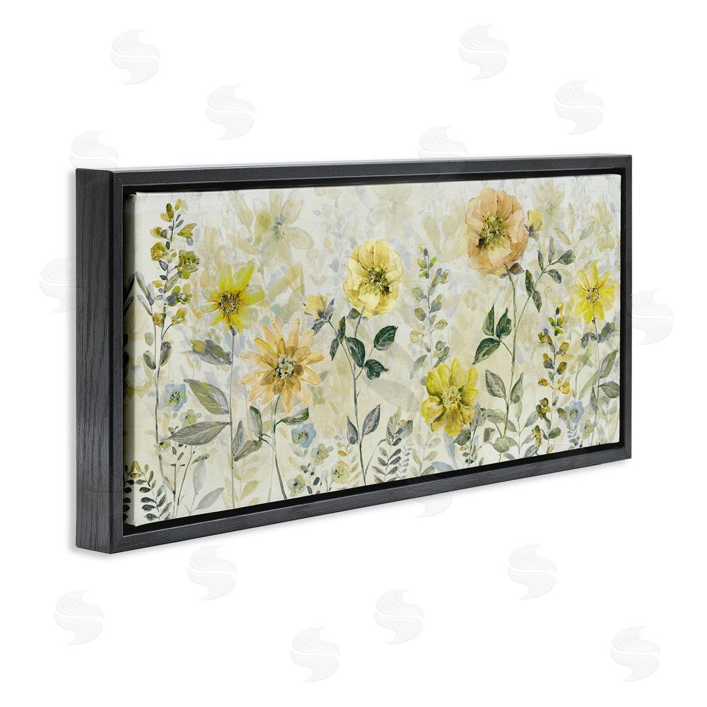 Sally Swatland Yellow Buttercup Garden Black Floating Frame Stretched Canvas Wall Art Print