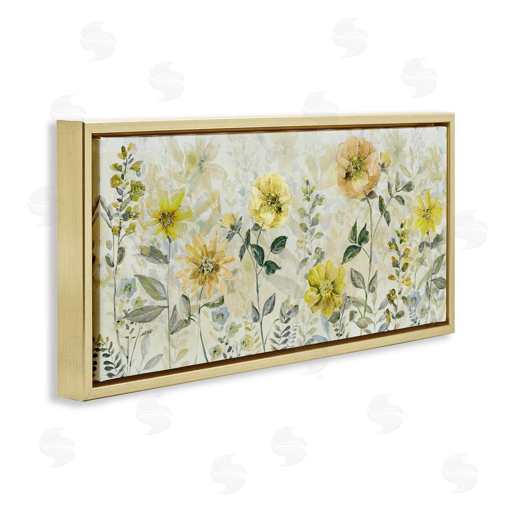 Sally Swatland Yellow Buttercup Garden Gold Floating Frame Stretched Canvas Wall Art Print