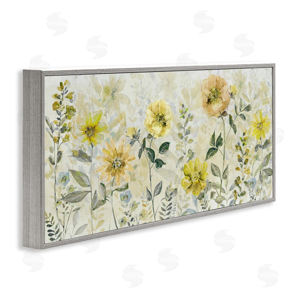 Sally Swatland Yellow Buttercup Garden Gray Framed Giclee Wall Art Print