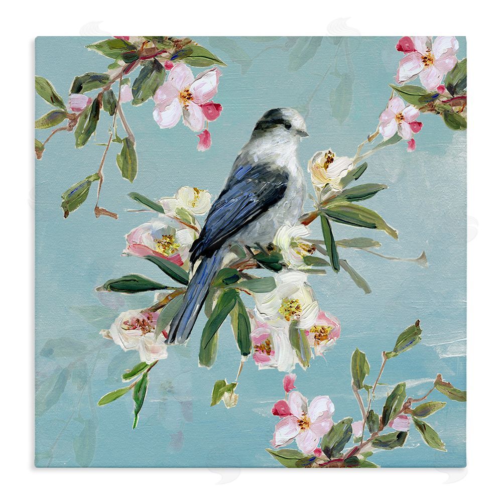 Sally Swatland Pastel Songbird Among Blossoms Stretched Canvas Wall Art Print