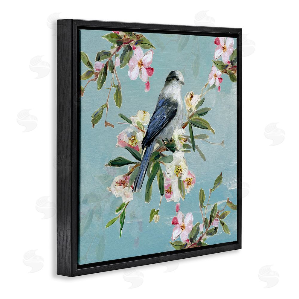 Sally Swatland Pastel Songbird Among Blossoms Black Floating Frame Canvas Wall Art Print