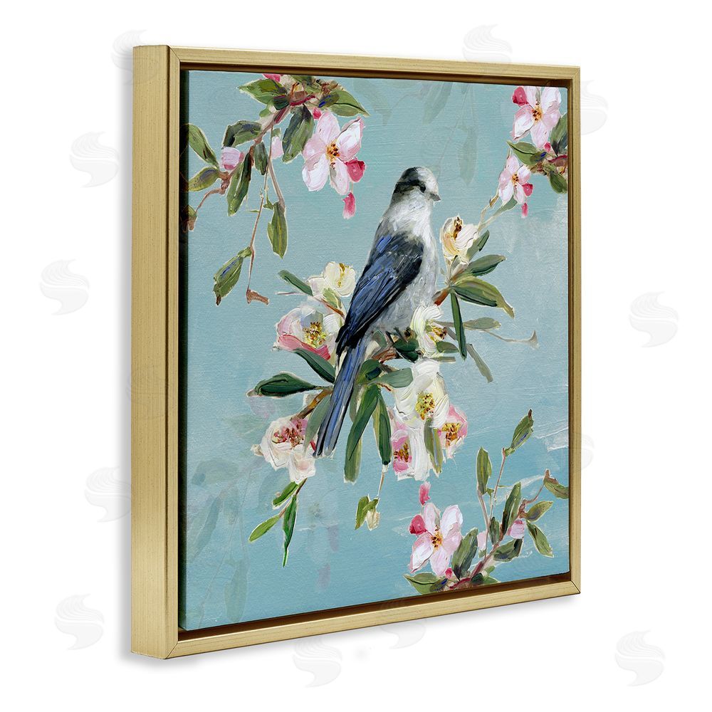 Sally Swatland Pastel Songbird Among Blossoms Gold Floating Frame Canvas Wall Art Print