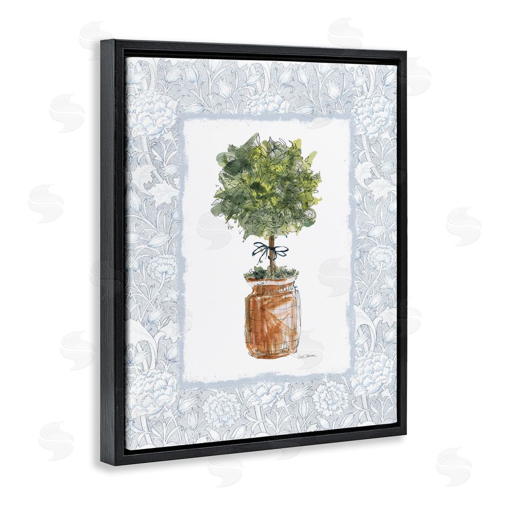 Carol Robinson Potted Topiary with Ribbon Black Floating Frame Canvas Wall Art Print