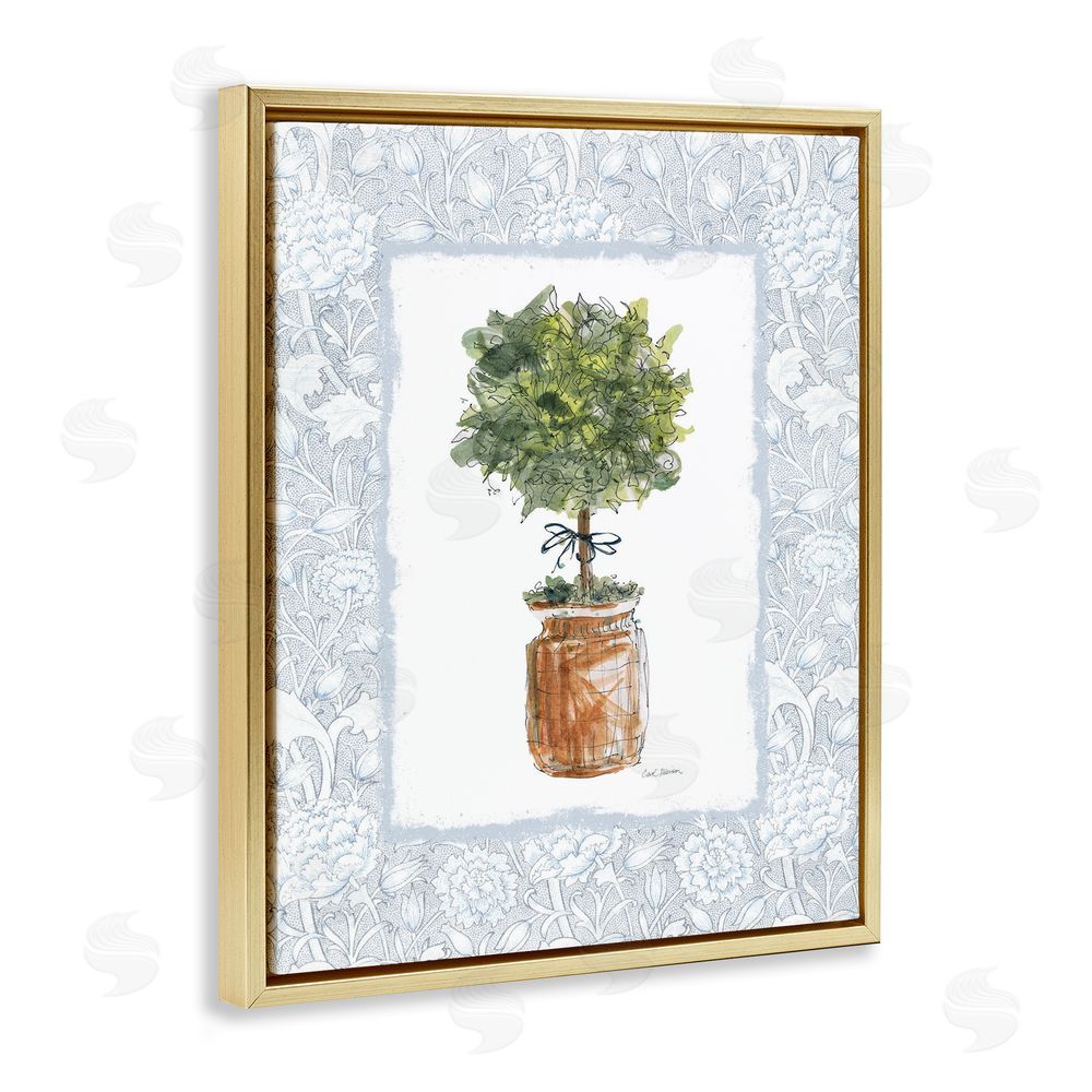 Carol Robinson Potted Topiary with Ribbon Gold Floating Frame Canvas Wall Art Print