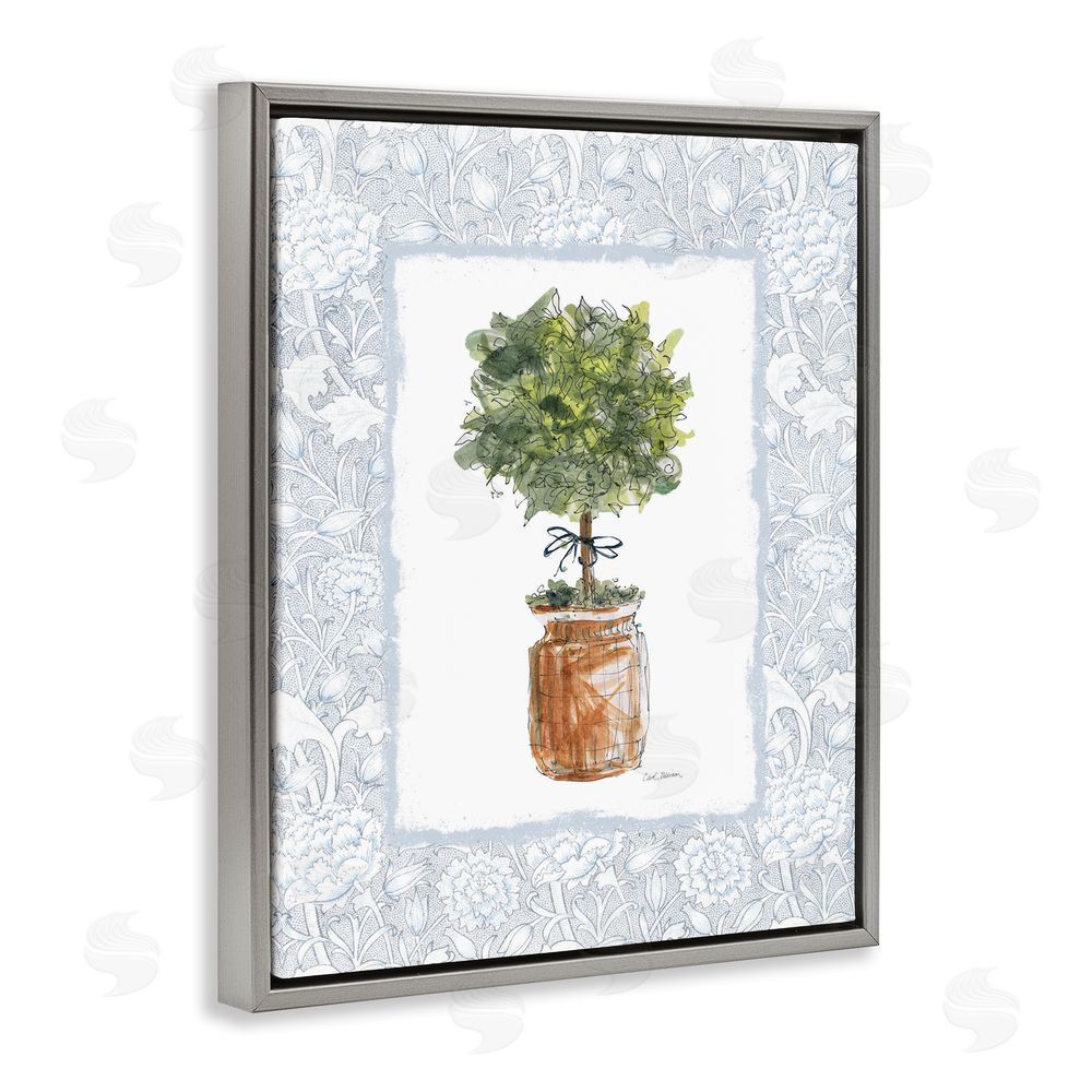 Carol Robinson Potted Topiary with Ribbon Gray Floating Frame Canvas Wall Art Print