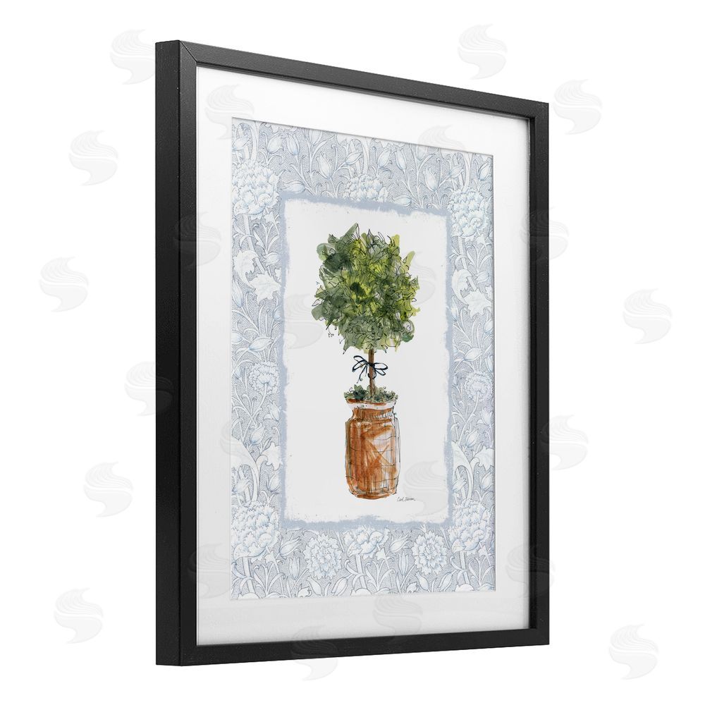 Carol Robinson Potted Topiary with Ribbon Black Framed Print Under Glass Wall Art