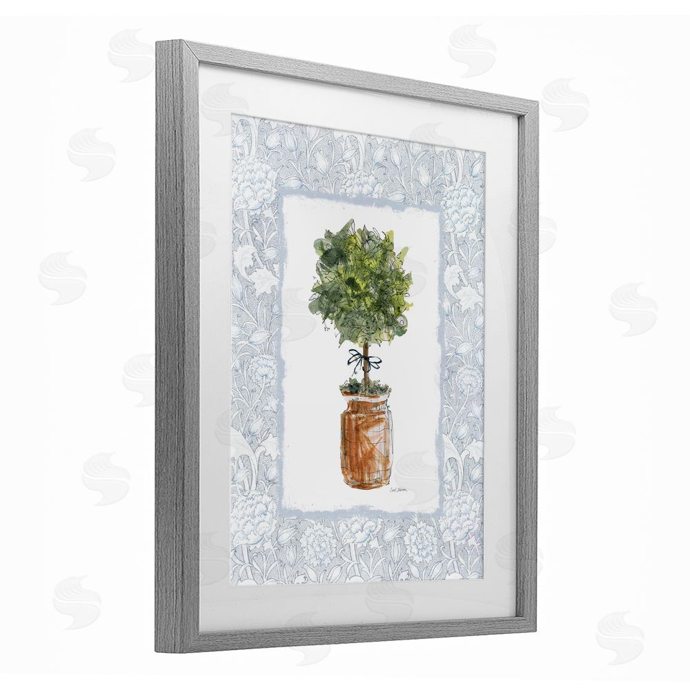 Carol Robinson Potted Topiary with Ribbon Gray Framed Print Under Glass Wall Art