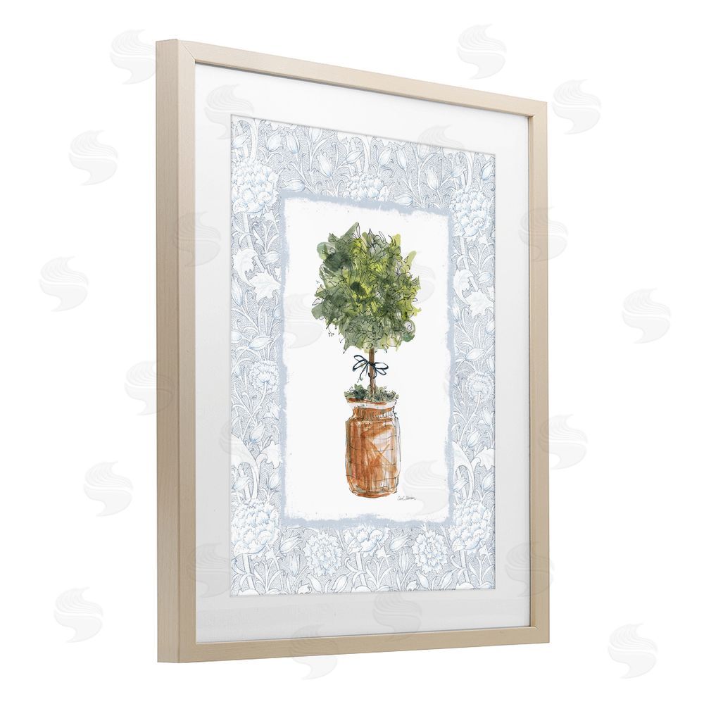 Carol Robinson Potted Topiary with Ribbon Brown Framed Print Under Glass Wall Art