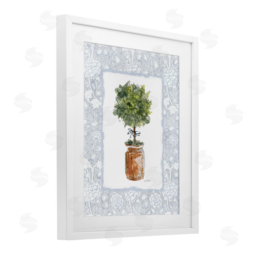 Carol Robinson Potted Topiary with Ribbon White Framed Print Under Glass Wall Art