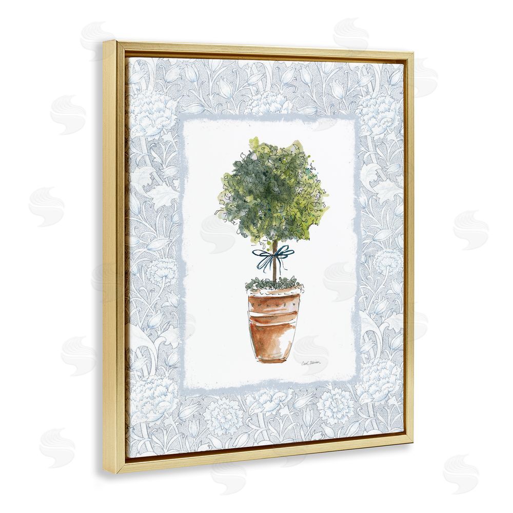 Carol Robinson Potted Topiary in Terracotta Gold Floating Frame Canvas Wall Art Print