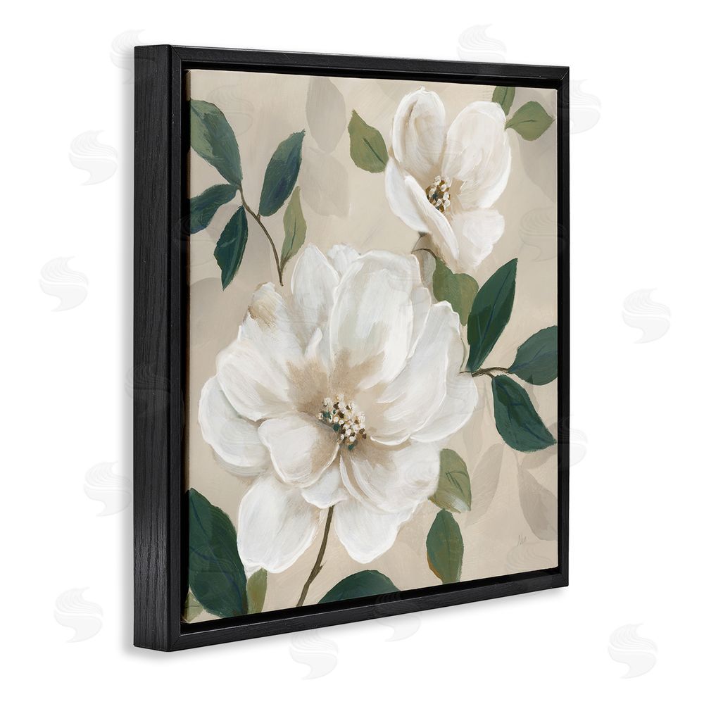 Nan Serene White Magnolia Study Black Floating Frame Canvas Wall Art Print